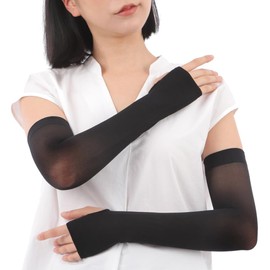 M&M SOCKS Co.,LTD Women's Arm Cover, Thin Foundation, Bare Feeling, Finger Holes, Made in Japan, Long Length, UV Protection, Beige, Black, Black