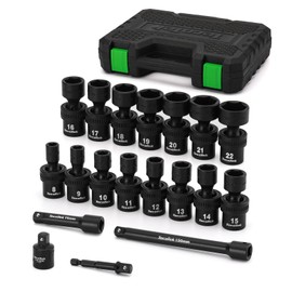 TecoTek 19 PCS 3/8" Drive Shallow Universal Impact Socket Set, Swivel Socket Set, 8-22mm, Metric Socket Set with Flexible Wobble, Cr-Mo Steel, Includes Extension Bars and Adapter
