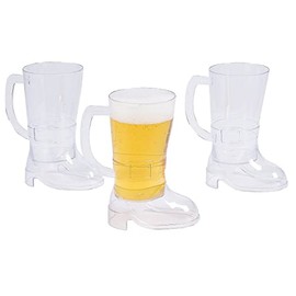 1-Dozen Boot Shaped Beer Mugs with Buckle Clear Plastic St. Patrick's Day Oktoberfest Party Drinkware 10oz.