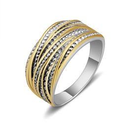 Mytys 2 Tone Intertwined Crossover Statement Ring Fashion Chunky Band Rings for Women Black Gold Silver Rose Gold Plated Wide Index Finger Rings Costume Jewelry (scaled-down Gold and silver, 8)