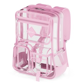 Contixo Clear Backpack for Kids & Adults - Transparent PVC Bookbag - Stadium-Approved Travel Bag for School, Waterproof - Adjustable Straps - Durable Tear-Resistant - 16.9" x 13.7" x 6.6" - Pink