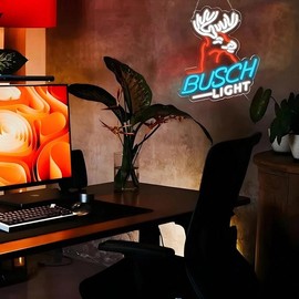 Serbasic Busch Light Neon Sign Neon Light Dimmable with ON/OFF Switch for Wall Decor Living Room Hotel Bar Club Beach Cafe Wedding Birthday Party Gifts Gaming Room Artwork Bedroom Home Decor