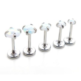 Emmajewels 20G 1/4" Triple Forward Helix Stud Earring Cartilage 2-4mm Threadless Push Pin Prong Set White Fire and Ice Opal Stone Tragus Ring (3,3.5,4mmStone) (All 5 Stones)