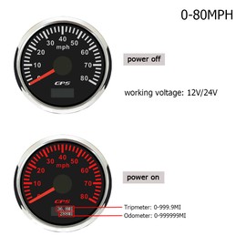 2" 52mm MPH GPS Speedometer Gauge Digital Odometer with 7 Adjustable Backlights for Boat ATV Car Truck Motor 12V 24V (Black&Silver, 0-80 MPH)