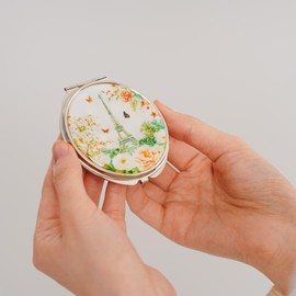 February Mountain Mother of Pearl Compact Mirror – Dual Magnification Gift for Women, Mom, Sister – Birthday or Christmas Idea (1, Paris in Bloom)
