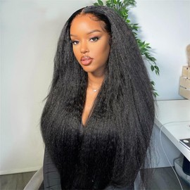JOZPOK Brazilian Lace Front Wigs Human Hair Kinky Straight Glueless 13x4 Frontal Wig Pre Plucked Coarse Yaki Beginner Friendly For Black Women 200% Density (26 Inch)