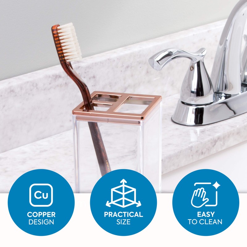 InterDesign 歯ブラシスタンド ホルダー 洗面所 Clarityクリア ローズゴールド 41288EJ