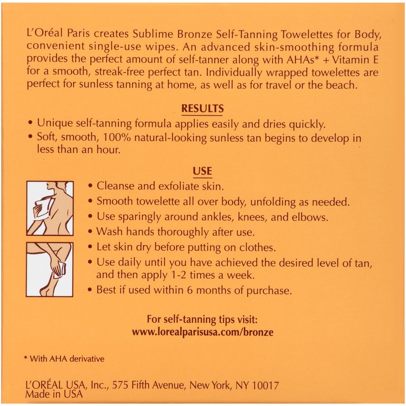 L'Oreal Paris Sublime Bronze Self Tanning Towelettes, Streak-Free, Natural Looking