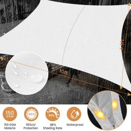 MeetYr Life LED Shade Sail Waterproof 10x11.5FT Built-in LED String Light All-in-One Shade Sail with 98% UV Protection for Patio, Deck, Garden（White）