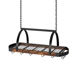 CHOEZON Hanging Pot Rack, Pot Hanger for Kitchen, Ceiling Mounted Pot Holder, Cookware Organizer with 18 S-Shaped Hooks, for Pot, Pan Storage, Space-Saving, Rustic Brown and Black TPR18BF