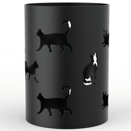 Mango Steam Metal Pen Holder, Makeup Brush Cup Organizer for Office, Bathroom, Vanity (Black, Cat)