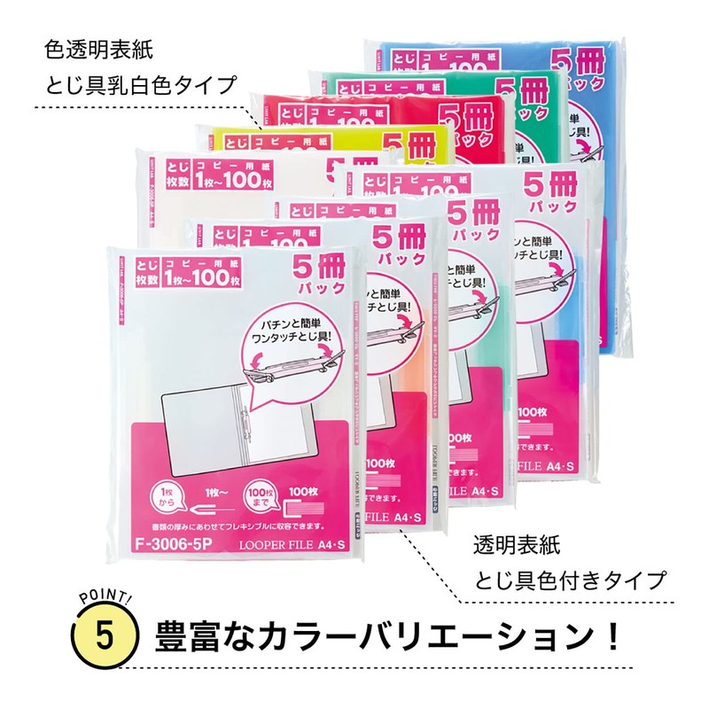 Lihit Lab F3006-5P18 Thin Ring File, Looper File, 5 Books,