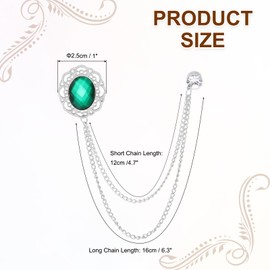 PATIKIL Rhinestone Chain Brooch Pins, Oval Rhinestone Tassel Chain Hanging Fashion Crystal Lapel Suit Pins for Women Men Clothes Dress Bouquet Coat Hat Bag, Silver Tone (Green)