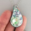 Deep Green White Porcelain Teardrop Pendant Necklace, Crystal Accented, Gift