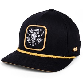 American Cattle Co. Adjustable Snapback Western Hat (US, Alpha, One Size, Skull & Roses - Black)