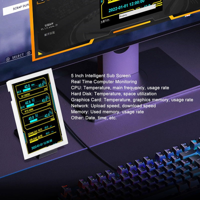 IPS USB Mini Screen 5 Inch with PC Temperature Display,