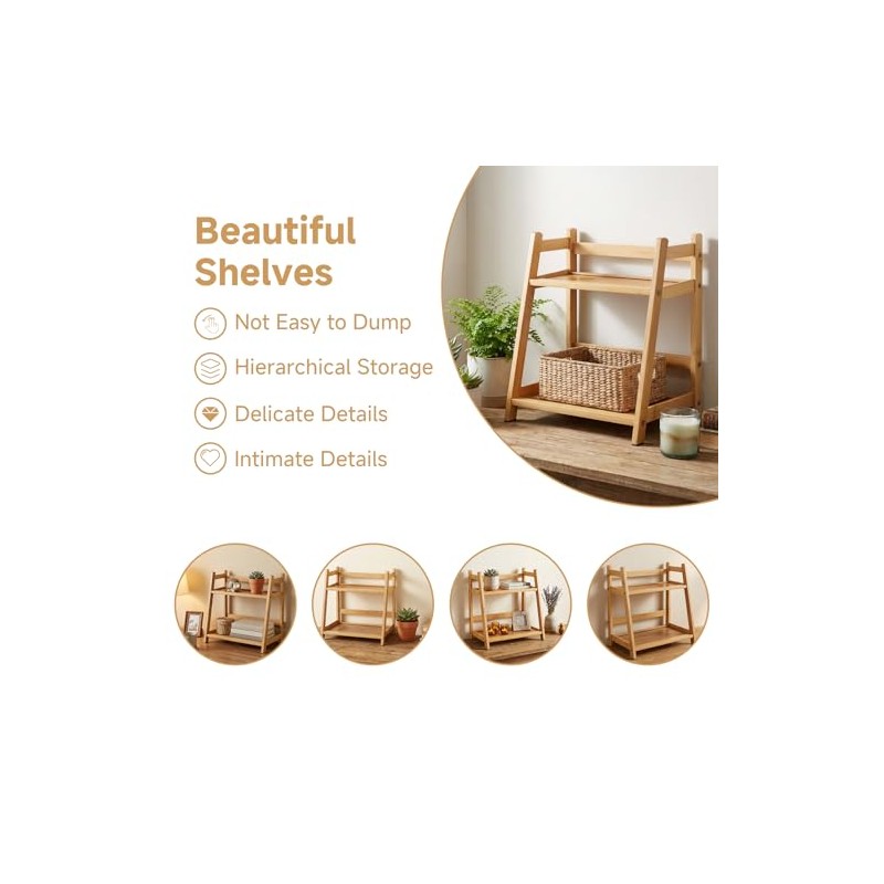 Kitchen Shelf Bamboo Cup Holder 2-Tier - Coffee & Tea