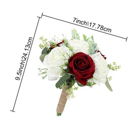 HOMENERGY Set of 2 Bridesmaid Bouquets for Wedding - 7 Inch Artificial Flowers Bouquets for Ceremony Anniversary Centerpieces Decorations - Burgundy & White