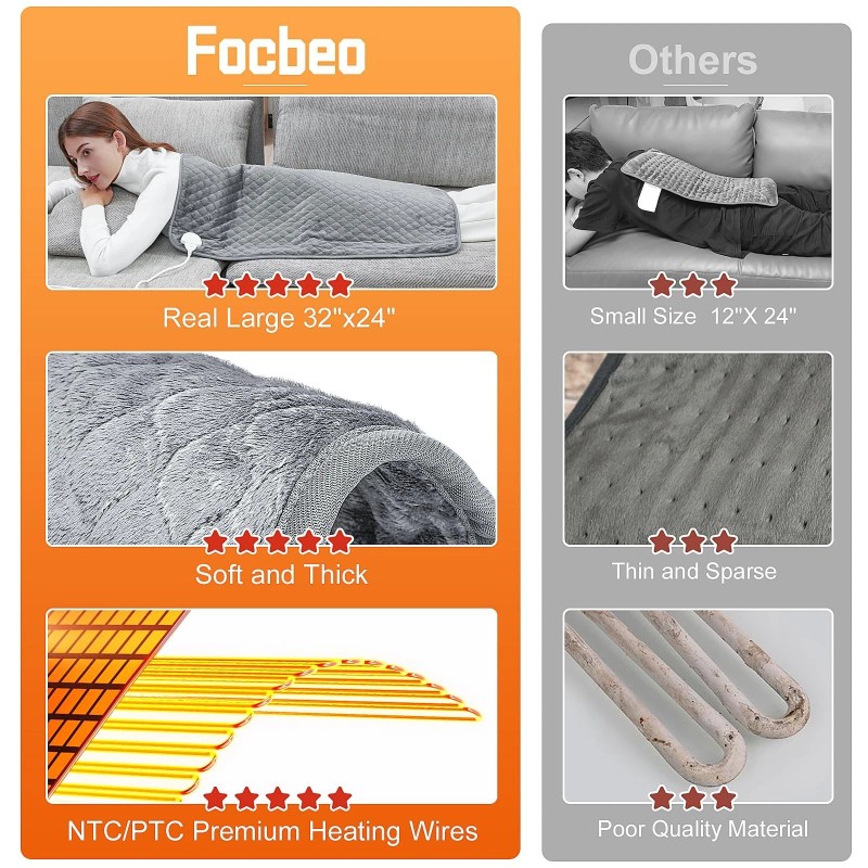 Focbeo King Size Heating Pad for Back Pain 32"x24" Extra