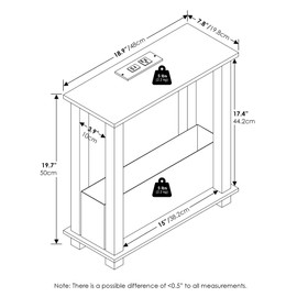 Furinno Turn-S-Tube 2-Tier Slim Side Table, End Table with Bin Drawer, USB and Type-C Charging Port, Amber Pine/Black/Black