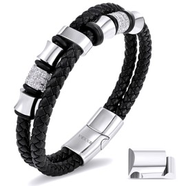 VEXXS Men's Bracelet, Leather Bracelet, Brown / Black Bracelets for Men, Jewellery Gift for Men, Stainless Steel