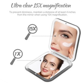 コンパクトトラベル小型拡大鏡 - 雪の結晶ポケットミラー - 1倍/15倍拡大 コスメティックミラー 手持ちポータブル 旅行や財布用 (ブラック)