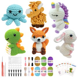 Datunsu 6PCS Crochet Kit for Beginners, 2026 Knitting Kit with Step-by-Step Video Tutorials, Beginner Crochet Kit for Adults (Style-D)