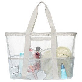 Large Mesh Beach Bag for Women Sac de Plage Beach Tote Bag with Zipper Pockets Sandproof Vacation Essentials Travel Vacation (Grey)
