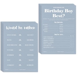 IKFRGN 20PCS Who Knows The Birthday Boy Best Theme Birthday Party Game Cards-3-In-1 Minimalist Blue Birthday Party Game Cards for Boys Teens Adult-Party Activity Supplies & Decorations（5 ''x7 ''）-A09
