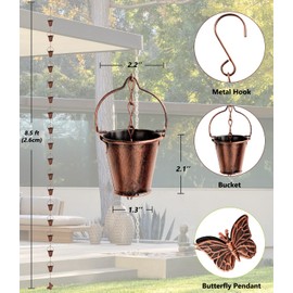 Ahomiwow Rain Chains Pail Rain Chain Durable Bronze Powder-Coated 8.5 Feet Length Channel Link Rain Chain-Replacement Downspout for Gutters Rain Chain for Gutters Rain Chains for Outside Rain Chimes