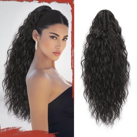 Sofeiyan Ponytail Hairpiece with Clip, 56 cm Long Wavy Curly Ponytail Extension Claw Clip-In Synthetic Hair Extension Braid for Women, Black Brown