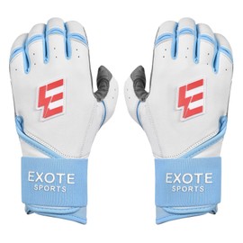 Exote Bolt Baseball and Softball Batting Gloves for Men Women Youth & Adult Sizes -Long Cuff Breathable Leather Baseball Batting Gloves with Extra Grip & Wrist Wrap (Sky, Adult Small)