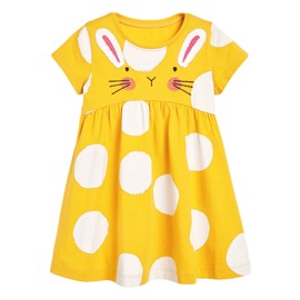 HOMAGIC2WE Little Girl Dress Summer Short Sleeve Casual Basic Tunic Jersey Embroidered Bunny Easter Dresses 2T