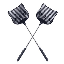 Pack of 2 Fly Swatter, Telescopic Fly Swatter, Extendable Fly Swatter, Long Handle Fly Swatter, Plastic Heavy Duty Fly Swatter for Indoors, Patio, Garden and Outdoors, Black