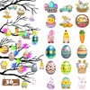 HUKLIM 36Pcs Easter Decorations-(with Lights) Easter Tree Decoration-Easter Wooden Hanging