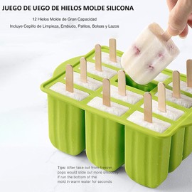 Moldes para Paletas de Hielo de 100 ml, 12 Cavidades Moldes de Silicona para Paletas, Reutilizable y Seguros para Alimentos, Sin BPA, para Niños y Familias, con Cepillo y Embudo, 100 Piezas Palos.