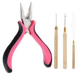 Haarverlängerungs Zange Kit,Extensions Zange mit 1 Stück Microring Nadel Einfädler und 1 Ziehen Haken Zange,Extensions Zange,Zierhaarerweiterungszubehör für die Erweiterung der Geflecht
