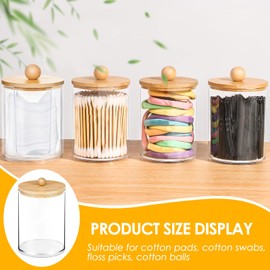 KFDDRN Pack of 4 Acrylic Cotton Buds Container, Qtip Container, Cotton Pads Container Box, Cotton Pads Storage with Bamboo Lids for Living Room, Bedroom, Bathroom