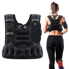 ZELUS Weighted Vest for Women Men, 6/8/12/16/20lb Weight Vest with Arm Pouch Reflective Strips, U-Shaped Rucking Vest for Strength Training Muscle Building, Walking Running Vest for Fitness, Black