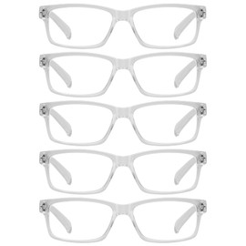 GUD Reading Glasses 5-Pack Readers Spring Hinge Reading Eyeglasses for Men Women (Clear Frame, +0.50)