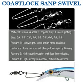 9Tong Ball Bearing Swivels with Coastlock Snap, Stainless Steel Welded Ring for Fishing Saltwater Standard Black 25pcs 320lbs