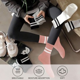 3 Pairs Solid Color Two Stripe Crew Socks Casual Athletic Socks Vintage Retro Running Cotton Socks for Women Girls (CA/US, Alpha, One Size, Regular, Regular, A 3 Pairs - Blue+Purple+Pink)