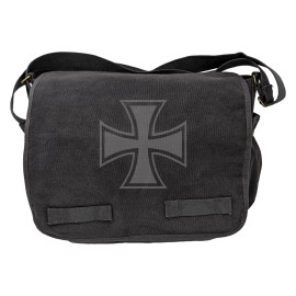 KMG Threadlines Charcoal Cotton Canvas Military Messenger Bag Transparent  Iron Cross