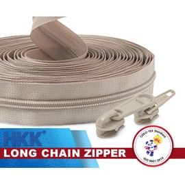 HKK #5 Beige Nylon Coil Zipper Bulk, 10 Yards, 40 Sliders (20 Autolock & 20 Nonlock) – Ideal for Sewing Repairs, Replacement Upholstery, Pillows, Mattress Covers, Tents, Outdoor Gear & Sleeping Bags