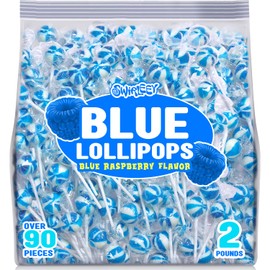 Blue Lollipops - 2 Pounds - Blue Raspberry Flavor - Bulk Light Blue Candy - Baby Boy Shower Candies - Gender Reveal Favors - Blue Party Favors