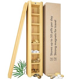 TabTime TabTime Bamboo Weekly Pill Box, 7 Day Pill Organiser, Perfect for Vitamins, Pills and Supplements