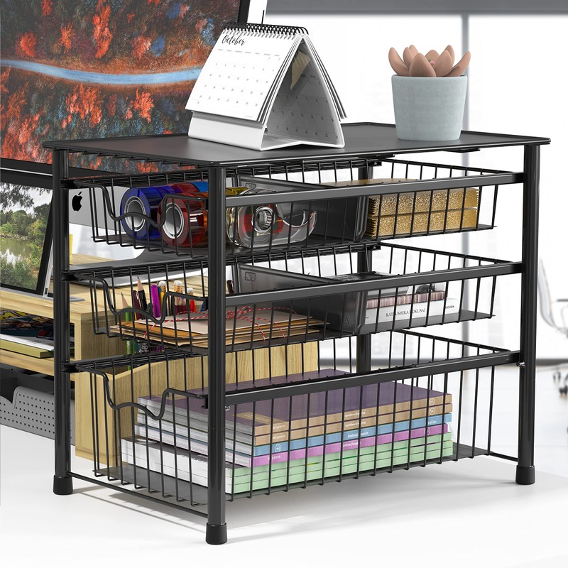 Simple Houseware 3-Tier Stackable Sliding Basket Storage Organizer Drawer for