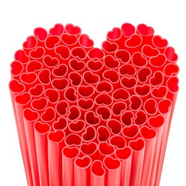 Prurex 100pcs Heart-Shaped Candy Apple Red Straws，Individually Wrapped for Boba Milk Tea, Birthday Milkshakes, Proposal Surprises & Bridal Shower Decor (10mm Bulk)