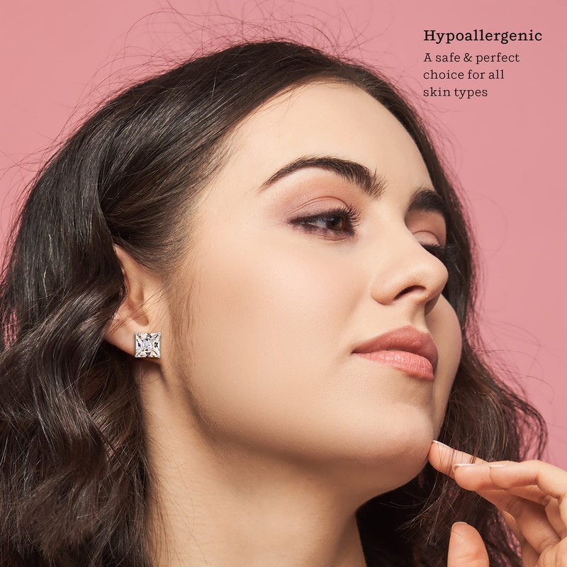 Sterling Silver Basket Set Square CZ Stud Earrings 9x9mm