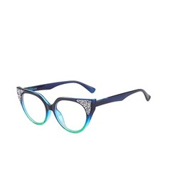 Long Keeper Blaulichtfilter Brille für Damen Katzenauge Strass Anti Blaulicht Computerbrille Diamant BlauLicht Blockierende Brille Anti Blendung Gamingbrille (Blau Grün)